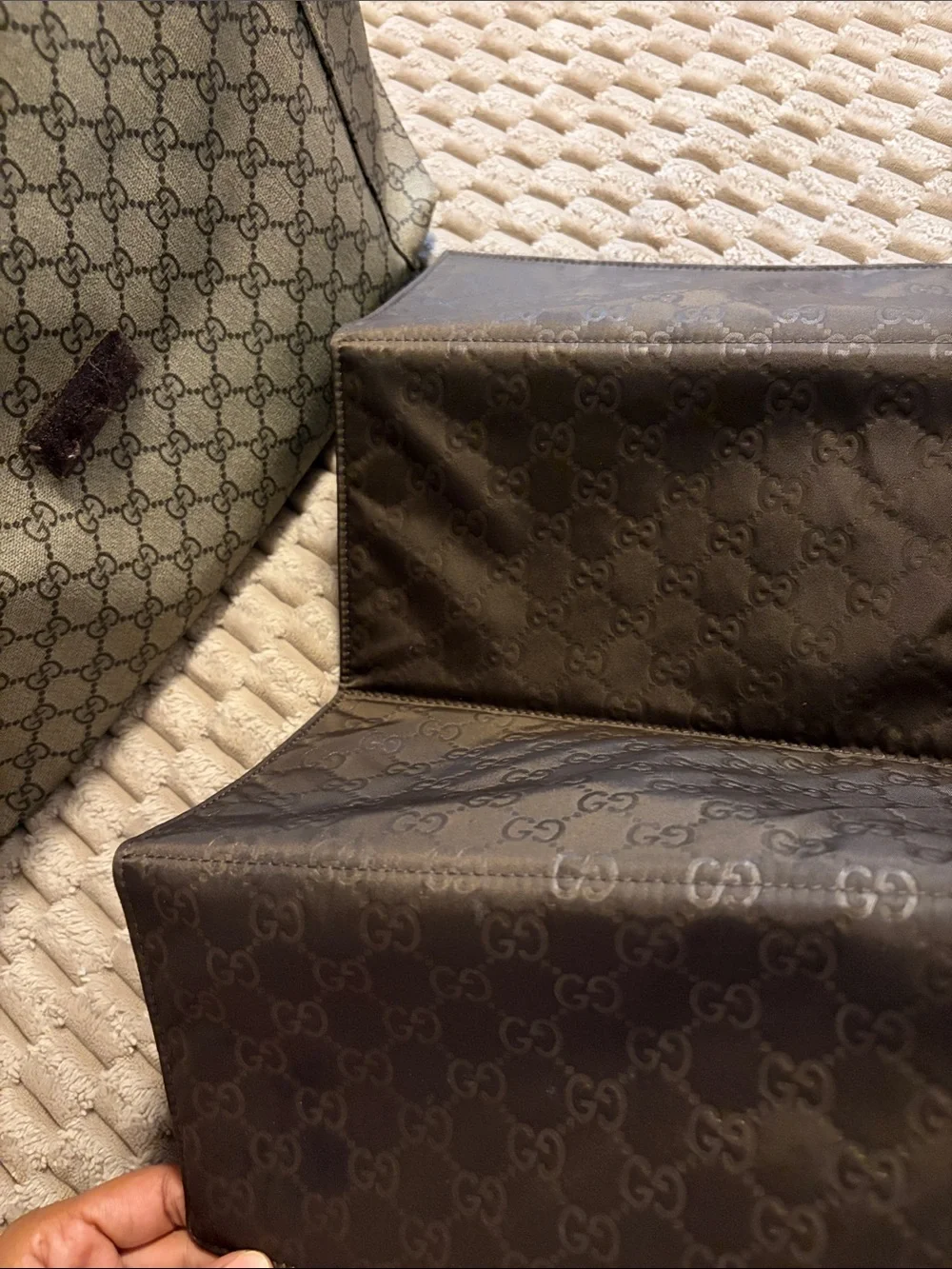 Gucci Beige GG Supreme Messenger Bag with Brown Trim